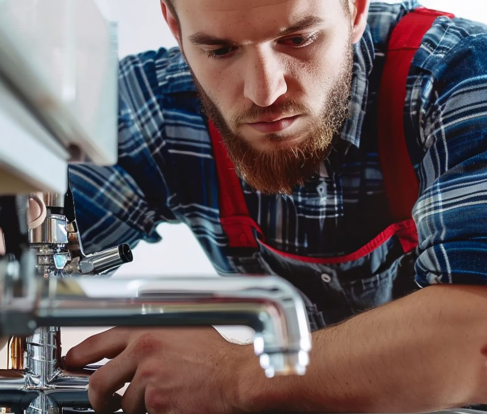 Man plaid shirt is working sewing machine