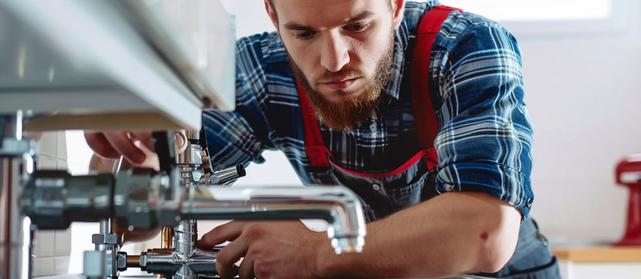 Man plaid shirt is working sewing machine